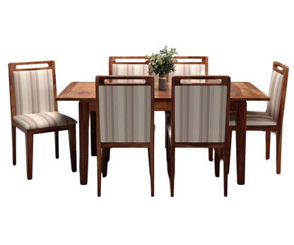 Teak Wood 6 Seater Dining Set with 6 Premium Upholstered Chairs