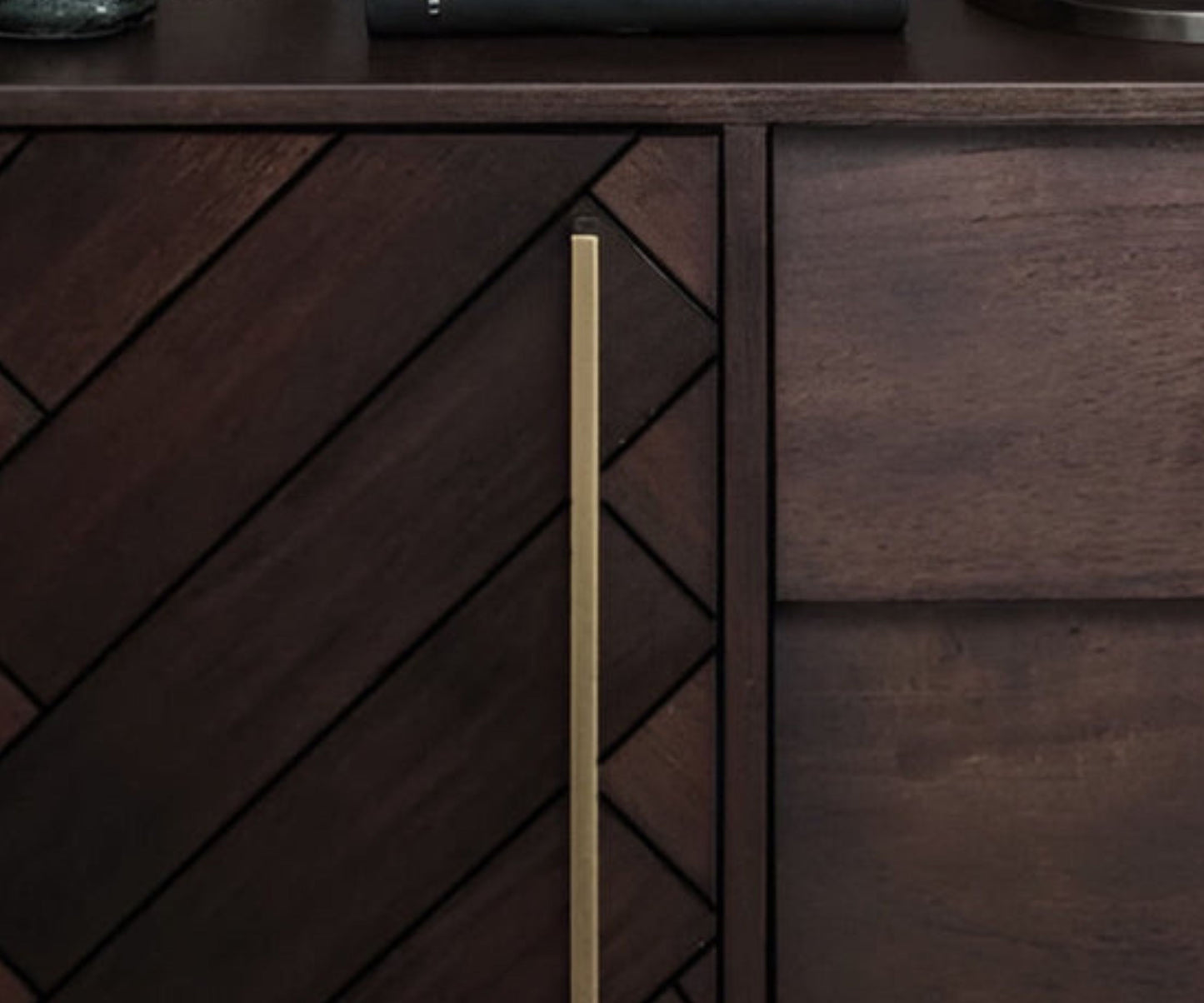 Console in Plywood with 3-Drawers and 2-Door Selves with Brass Handles