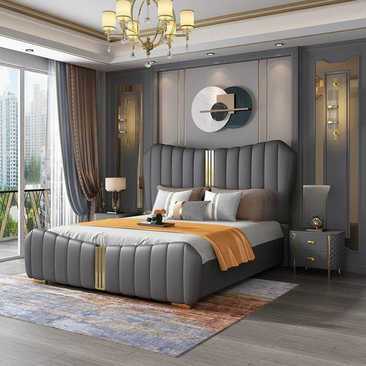 King Size Bed with Luxury Upholstery Carved Tufted Headboard & Footer with Hydraulic Box Storage