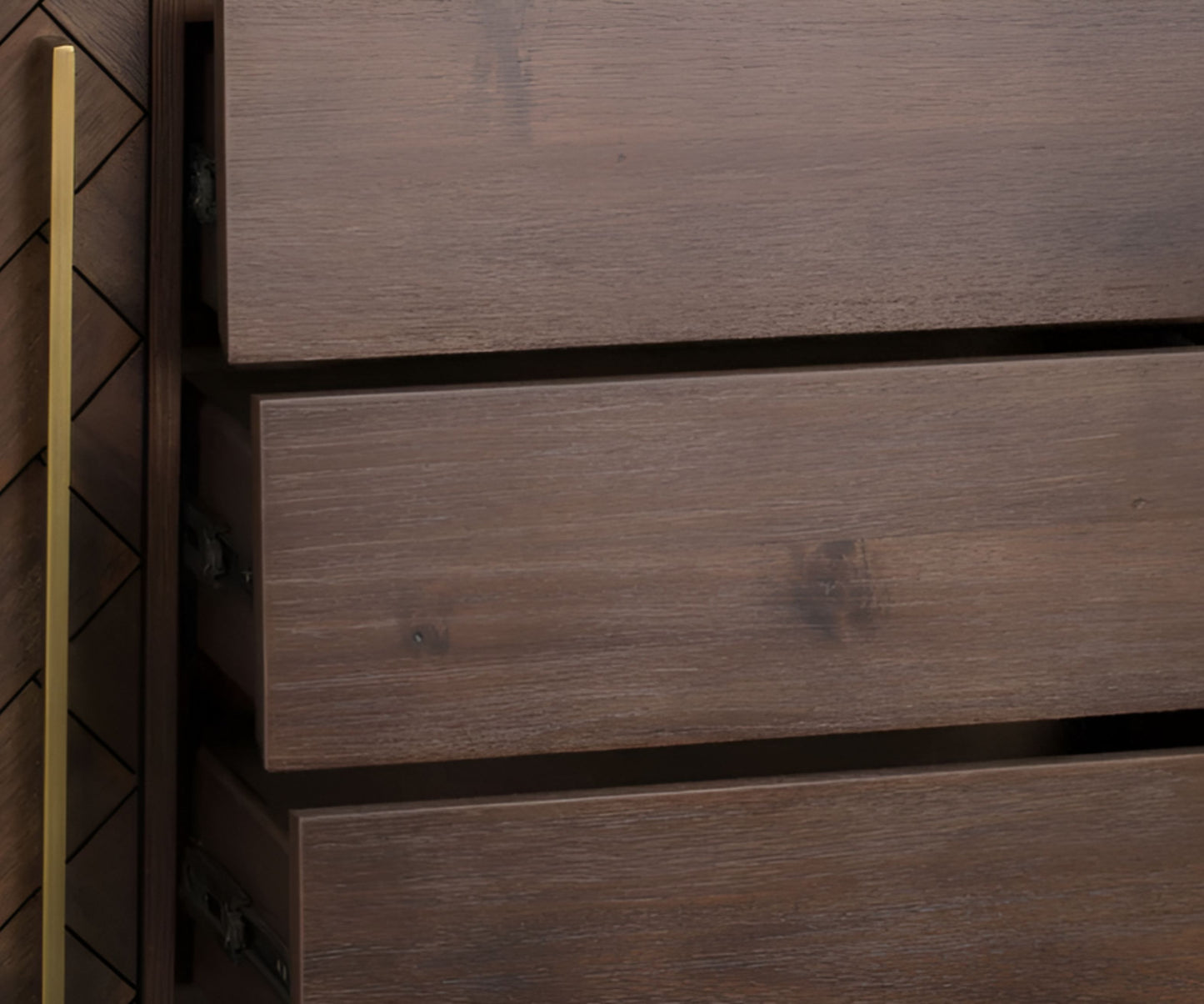 Console in Plywood with 3-Drawers and 2-Door Selves with Brass Handles