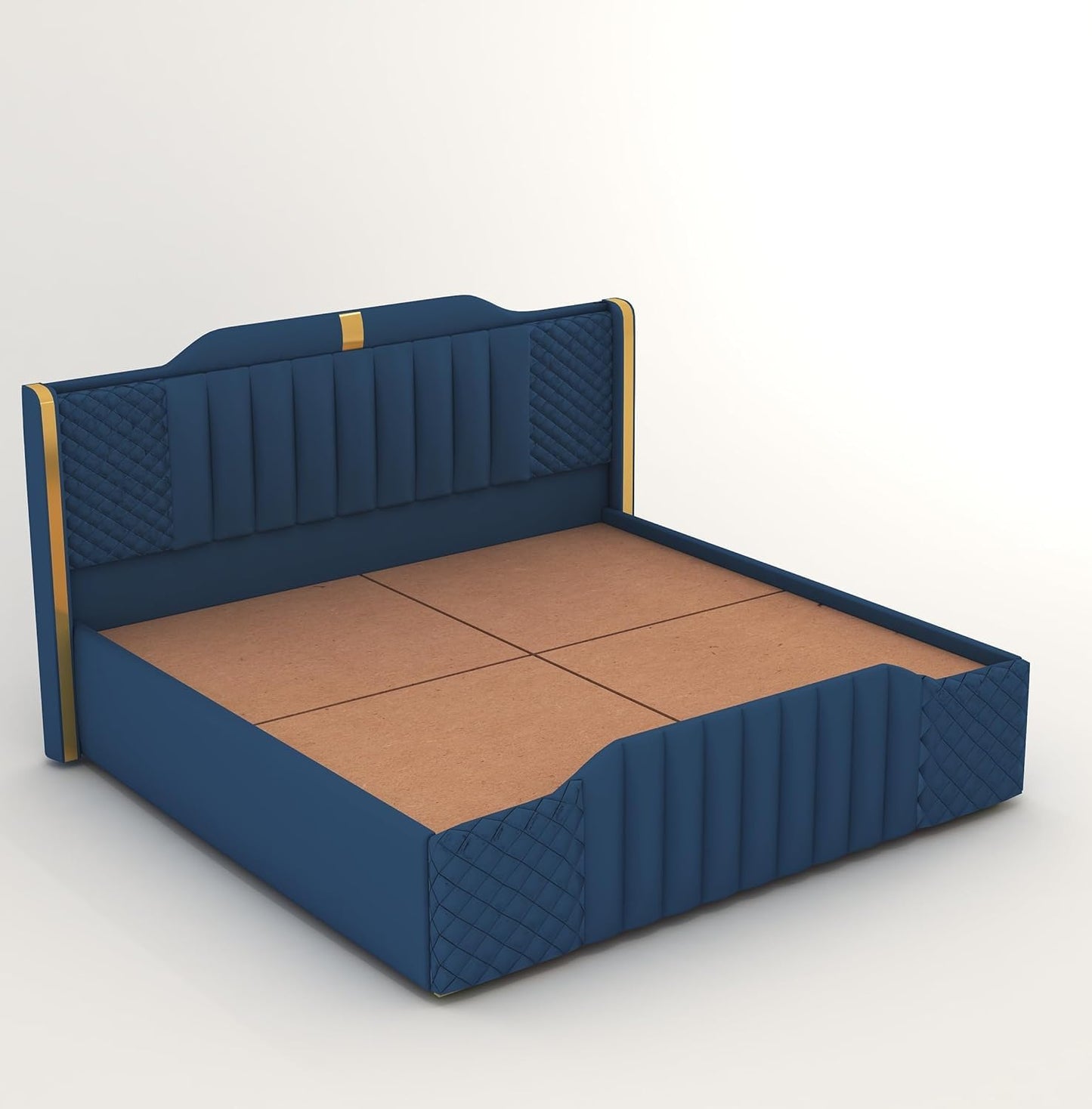 King Size Bed with upholstered High Back in Premium Fabric with Storage Box