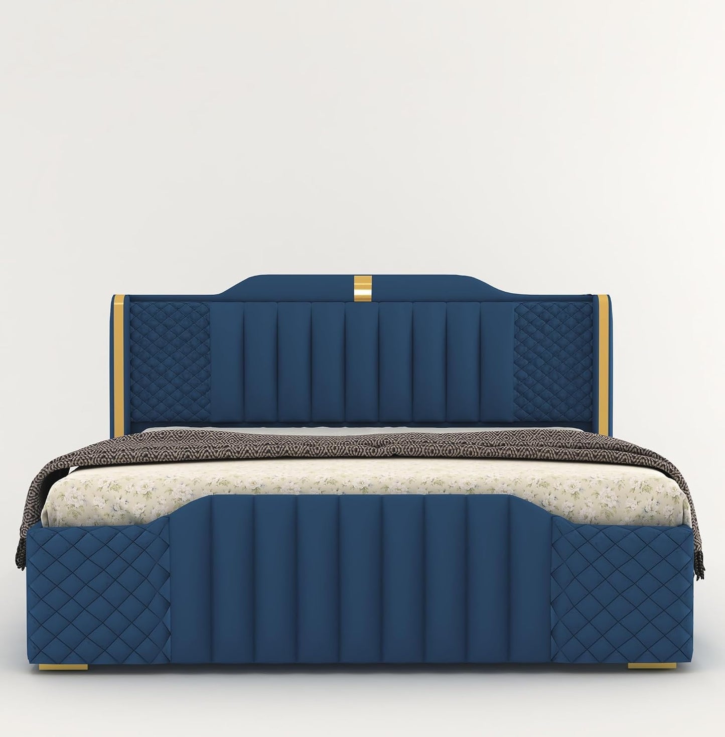 King Size Bed with upholstered High Back in Premium Fabric with Storage Box