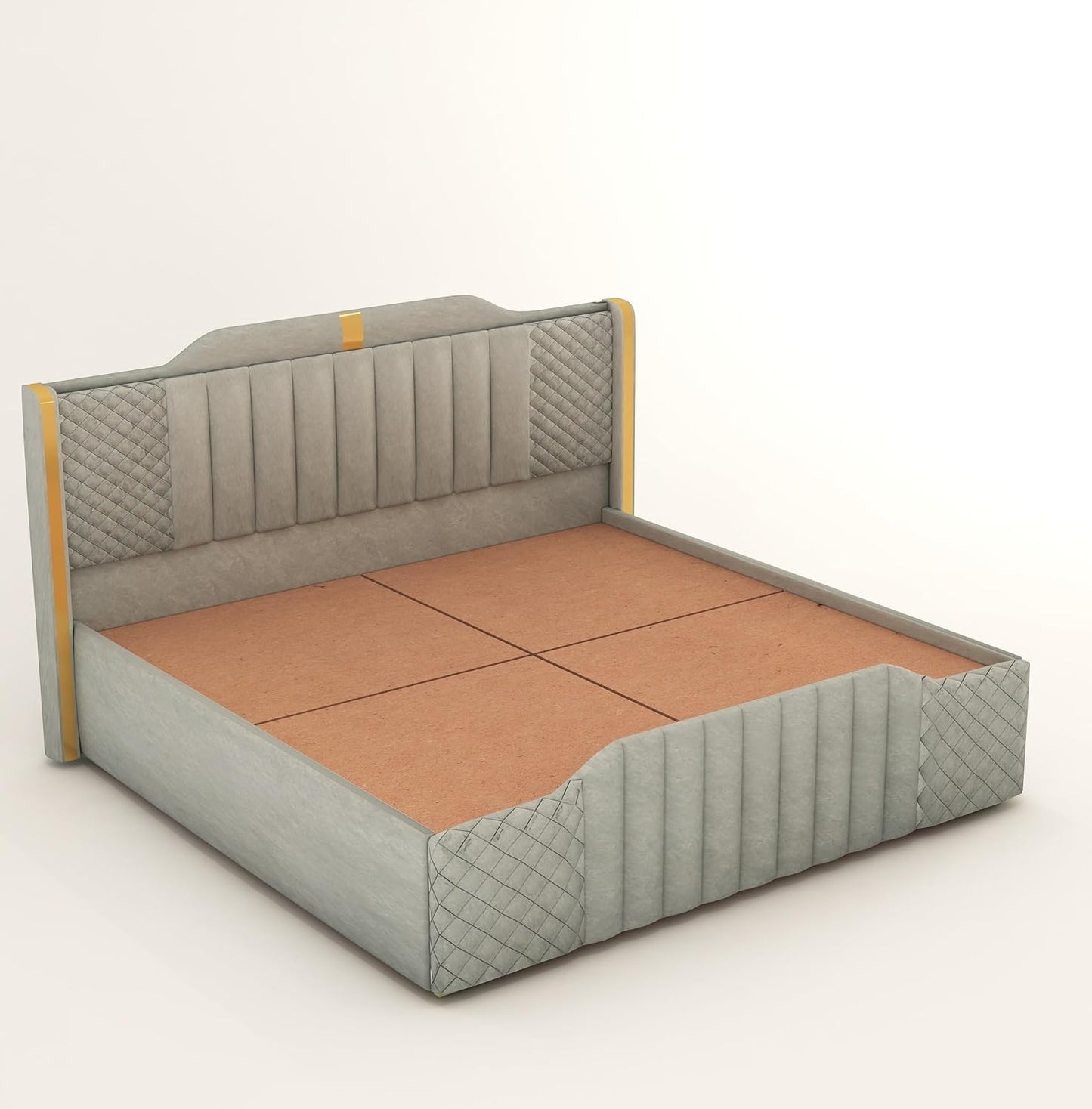 King Size Bed with upholstered High Back in Premium Fabric with Storage Box