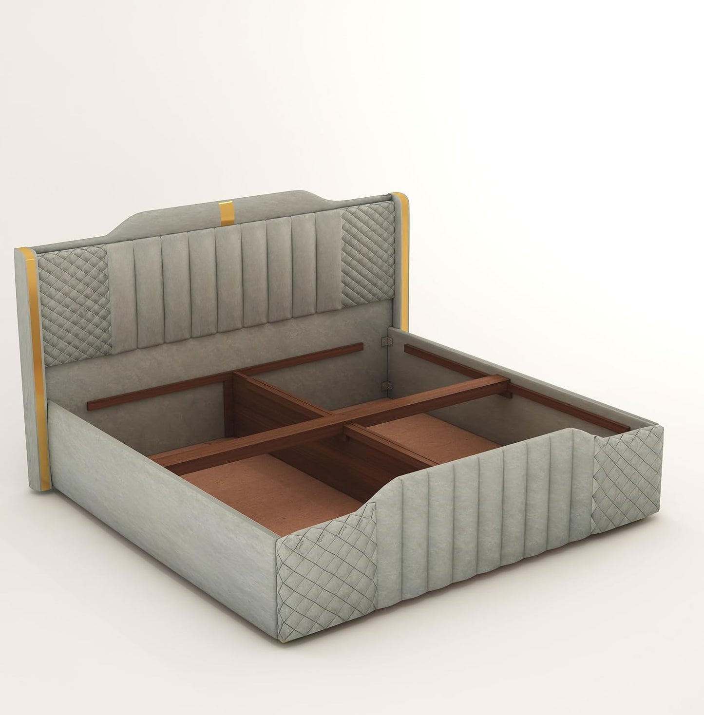 King Size Bed with upholstered High Back in Premium Fabric with Storage Box