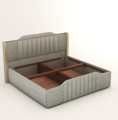 King Size Bed with upholstered High Back in Premium Fabric with Storage Box