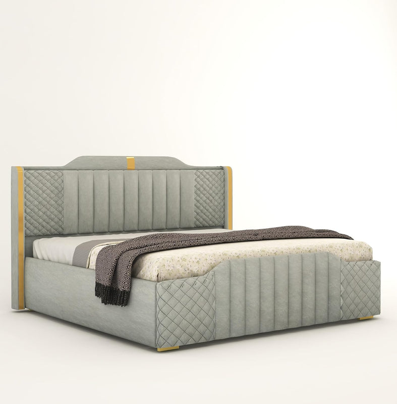 King Size Bed with upholstered High Back in Premium Fabric with Storage Box