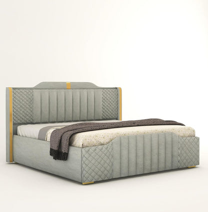 King Size Bed with upholstered High Back in Premium Fabric with Storage Box