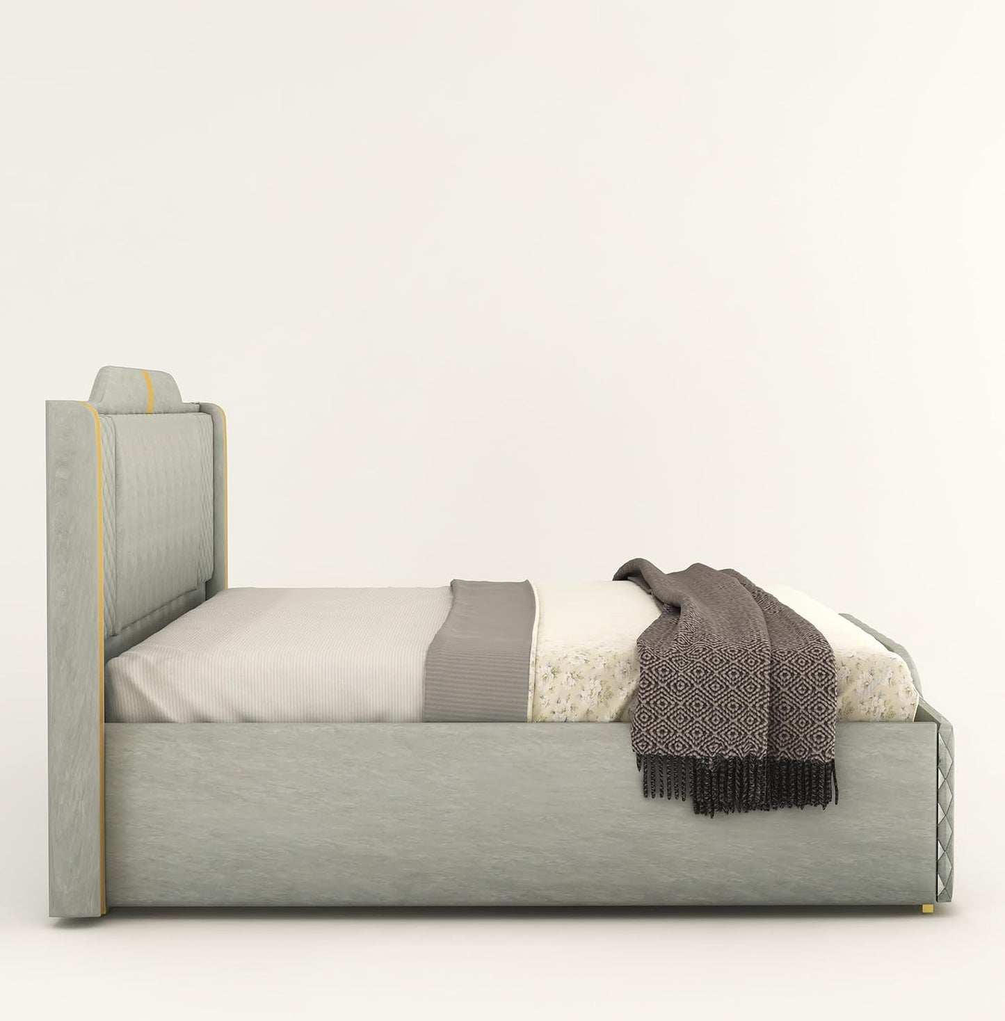 King Size Bed with upholstered High Back in Premium Fabric with Storage Box
