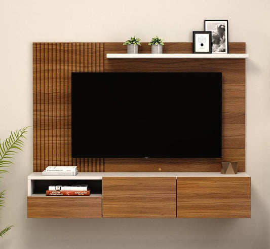 Wall Mounted TV Unit with Open Shelf & Drawers