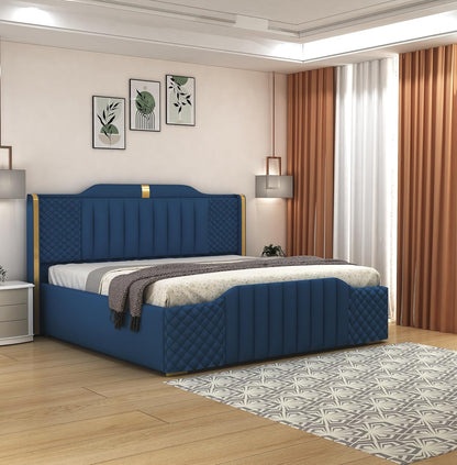 King Size Bed with upholstered High Back in Premium Fabric with Storage Box