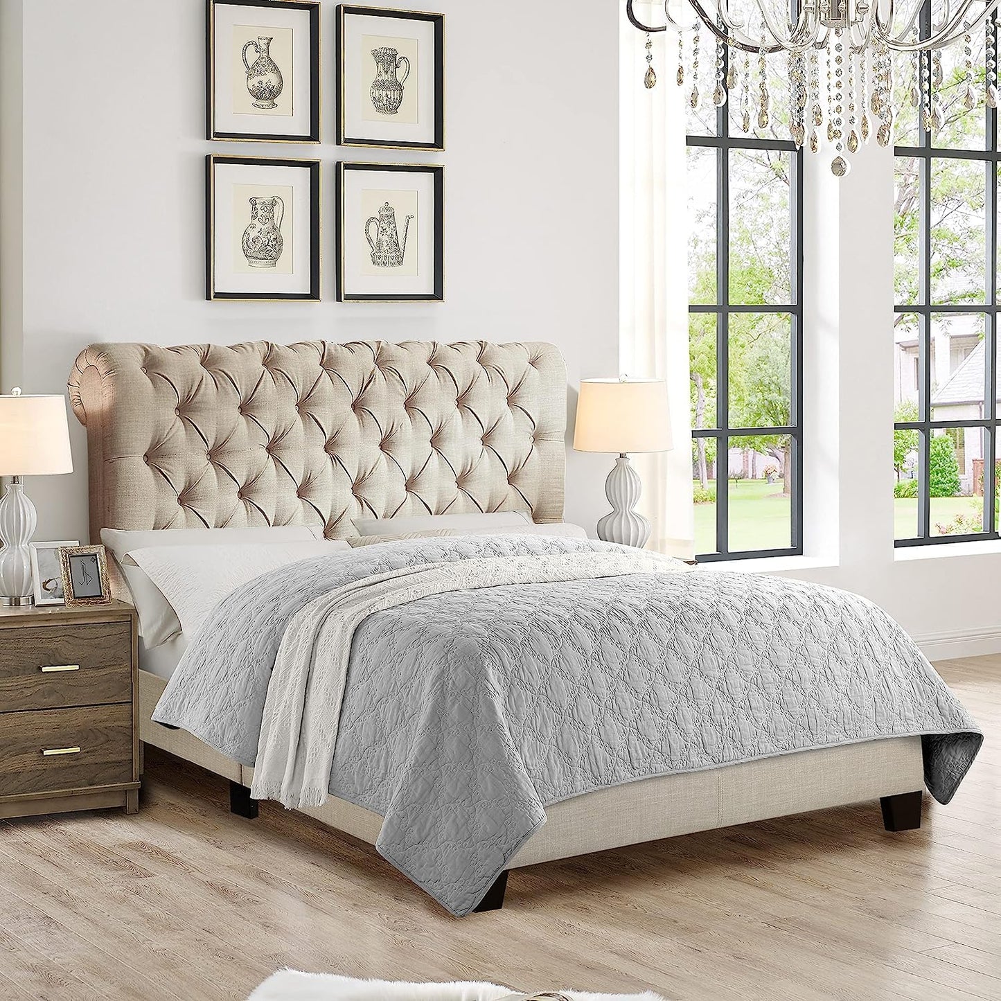 King Size Bed with upholstered Platform and Non-Hydraulic Storage Box