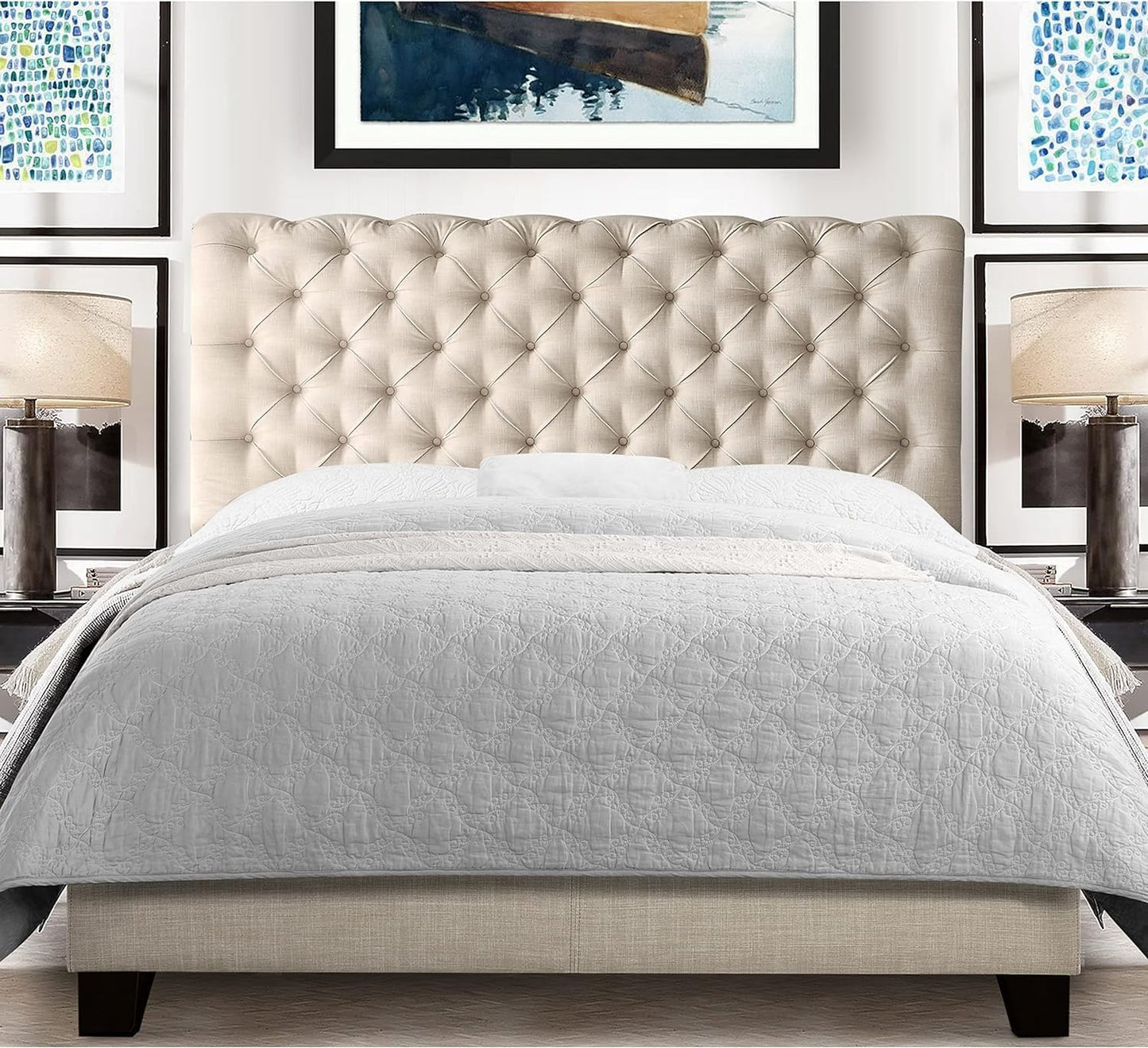 King Size Bed with upholstered Platform and Non-Hydraulic Storage Box