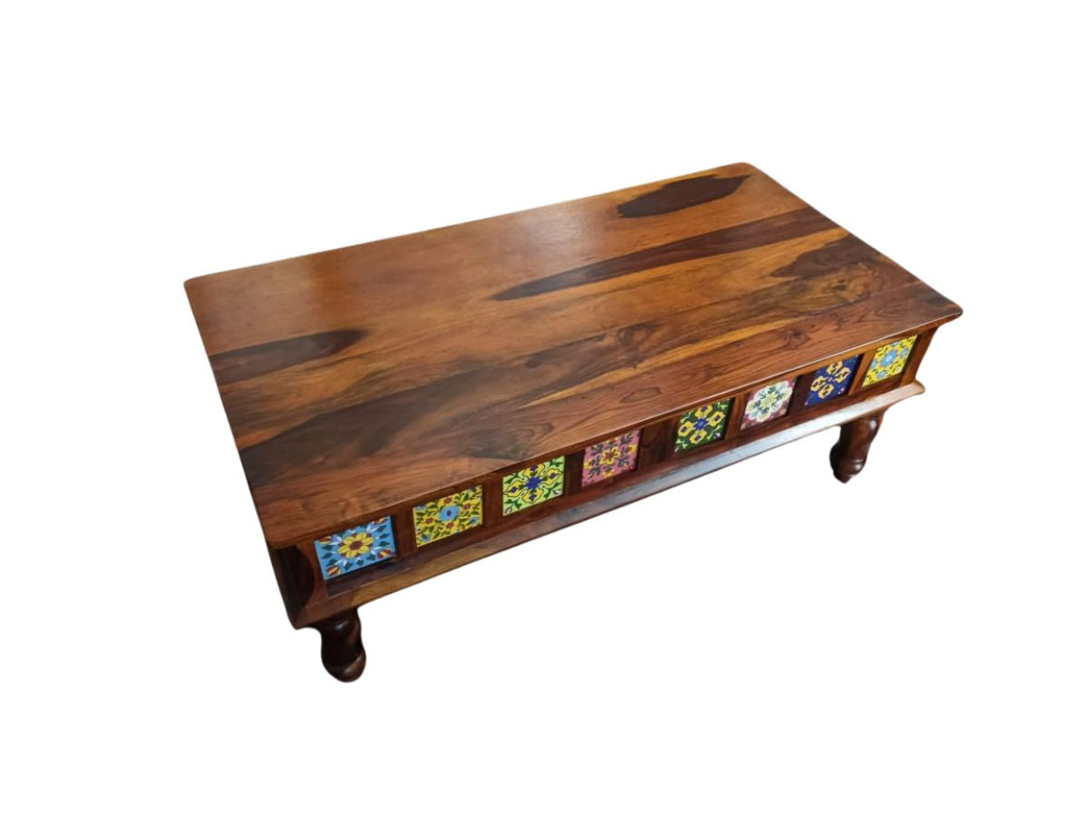 Sheesham Coffee Table, Decorated with Ceramic Tiles