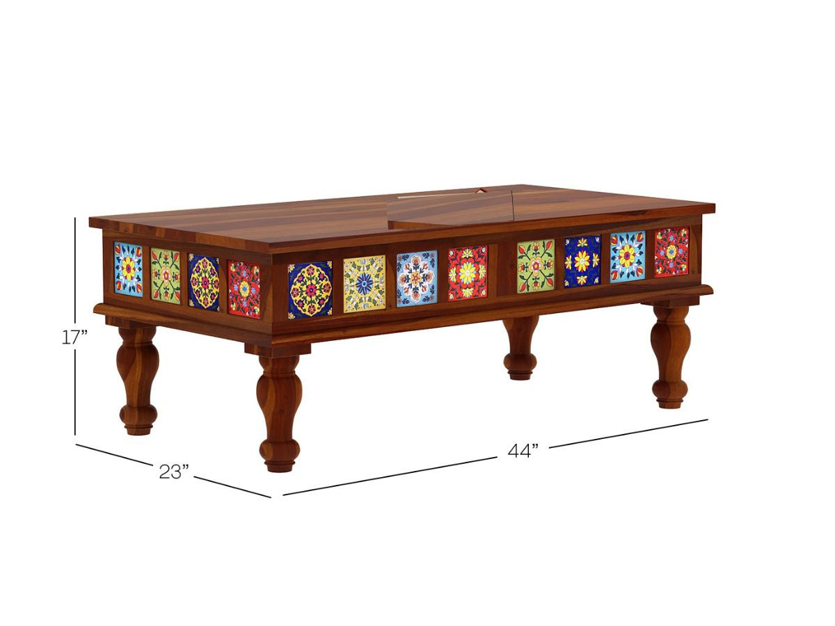 Sheesham Coffee Table, Decorated with Ceramic Tiles