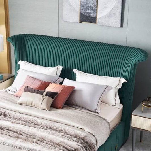 King Size Bed Sued Upholstered Wing Headboard with Box Storage