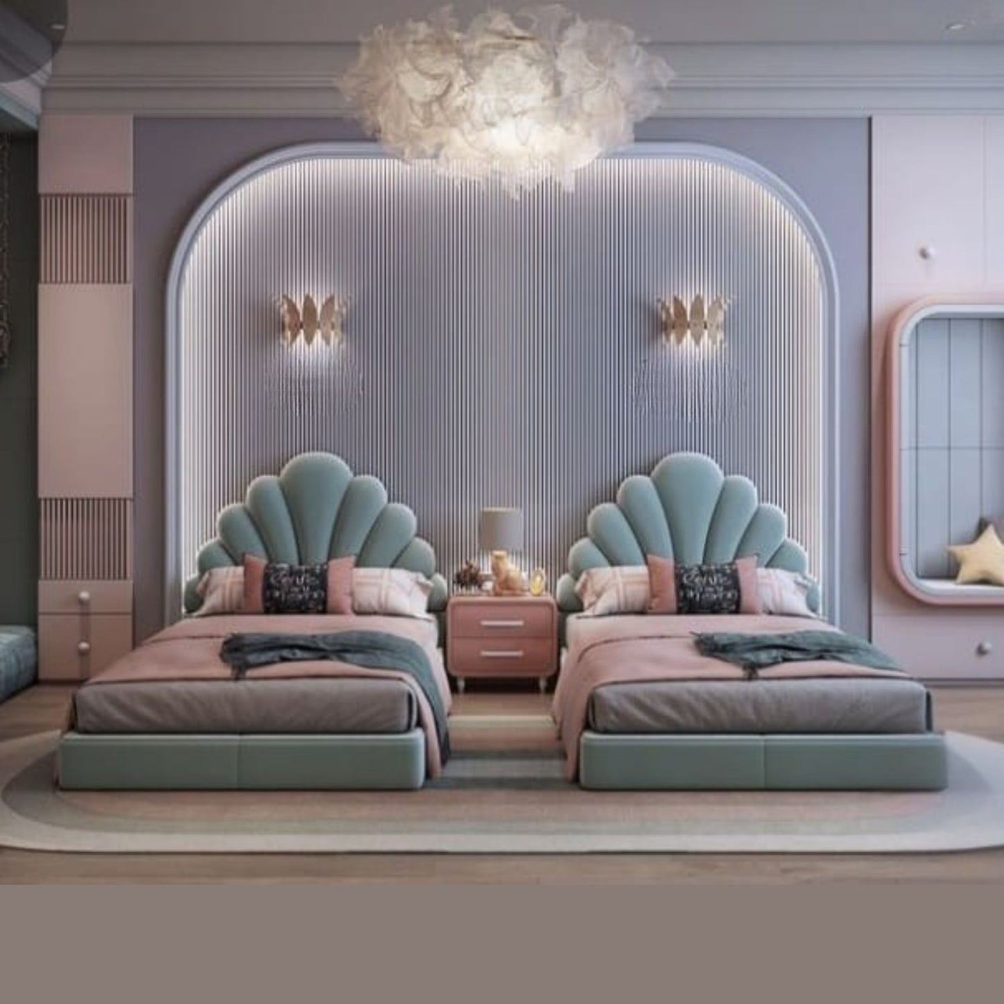 Green Petals Twin Low-Height Platform Bed