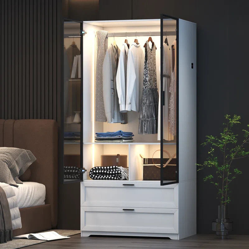 Ultra Wardrobe with Colour Glass & Metal Profile in HDHMR with Lights