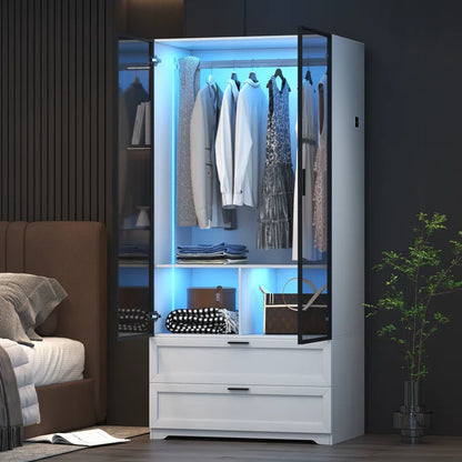 Ultra Wardrobe with Colour Glass & Metal Profile in HDHMR with Lights