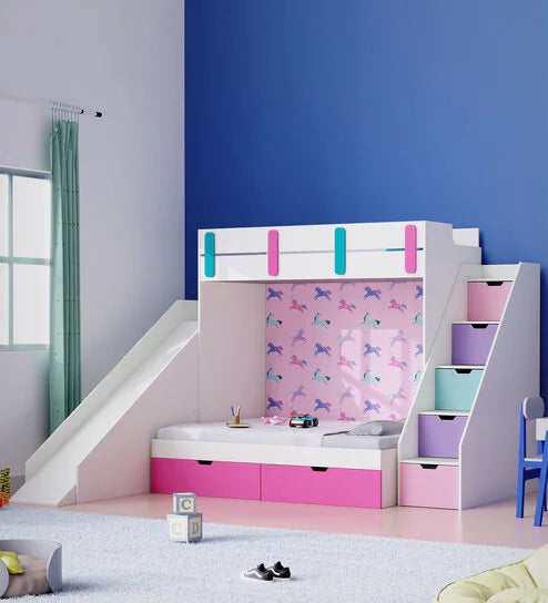Sleep-n-Slide Bunk Bed with Multi-Colour Drawers