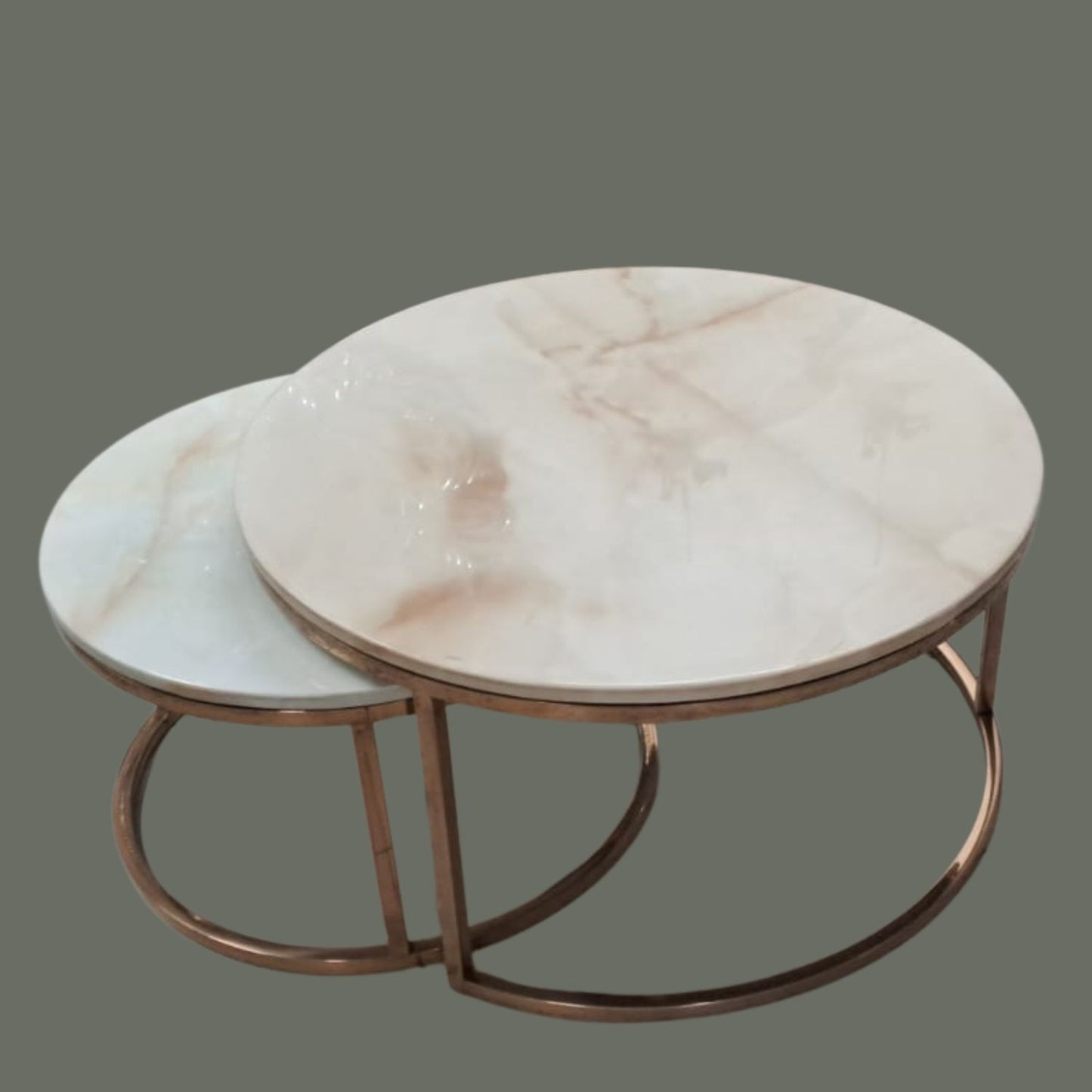 2-Pc Push-in Metal Central Table with Round Italian Marble Stone Top