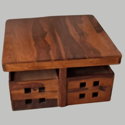 Sheesham Wood Central Table with 4 Push-In Stools in Square Shape