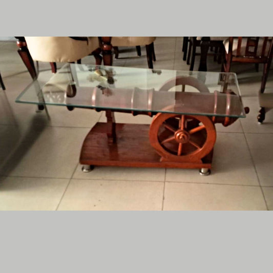Cannon Central Table in Wood & Glass Top, designed for Defence Personnel