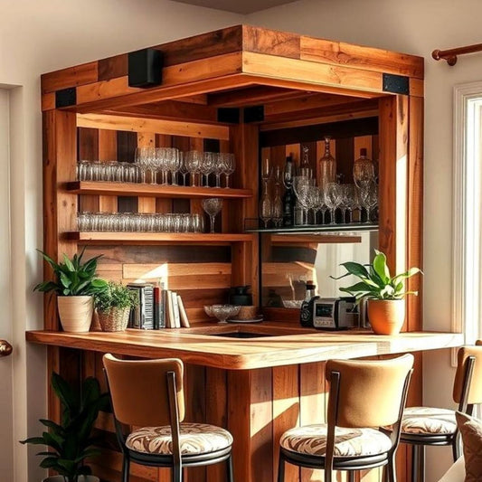 Teak Wood Corner Square Bar Unit