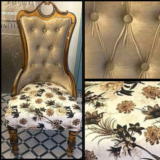 Curvy Wood Dining Chair with Seat in Printed Suede and Velvet Backrest