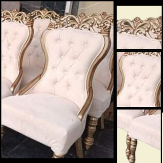 Carving Teak Dining Chair with Seat in Suede & Velvet Backrest in PU Polish