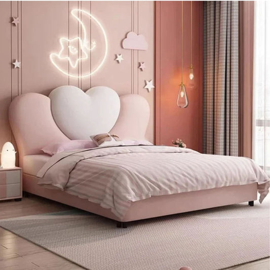 Kids Heart Shape Bed Upholstered in Soft Suede