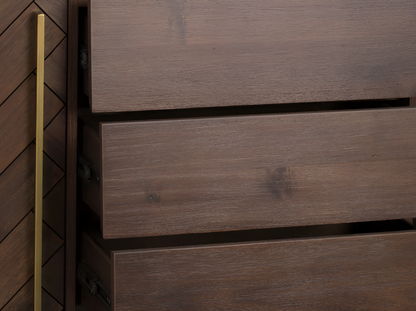 Sideboard Console with 3-Drawers and 2-Door Shelves of Plyboard & Veneer with Carbon Steel Stand