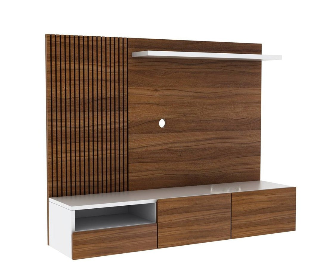 Wall Mounted TV Unit with Open Shelf & Drawers