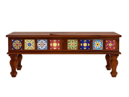 Sheesham Coffee Table, Decorated with Ceramic Tiles