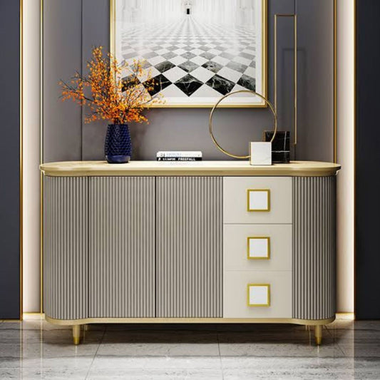 Decorative Console in Grey White With Golden Strips