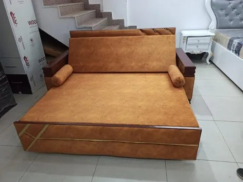 3-Seater Pull Out Sofa-cum-Bed with Cushions & Wooden Hand Rest