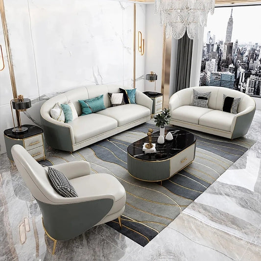 Ultra Modern Sofa Set in White & Grey Faux Leather